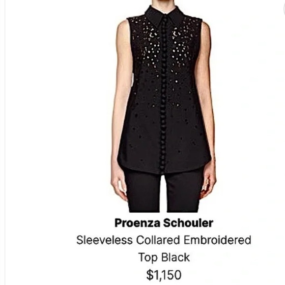 Proenza Schouler Tops - Proenza Schouler Black Sleeveless Collared Embroidered Top